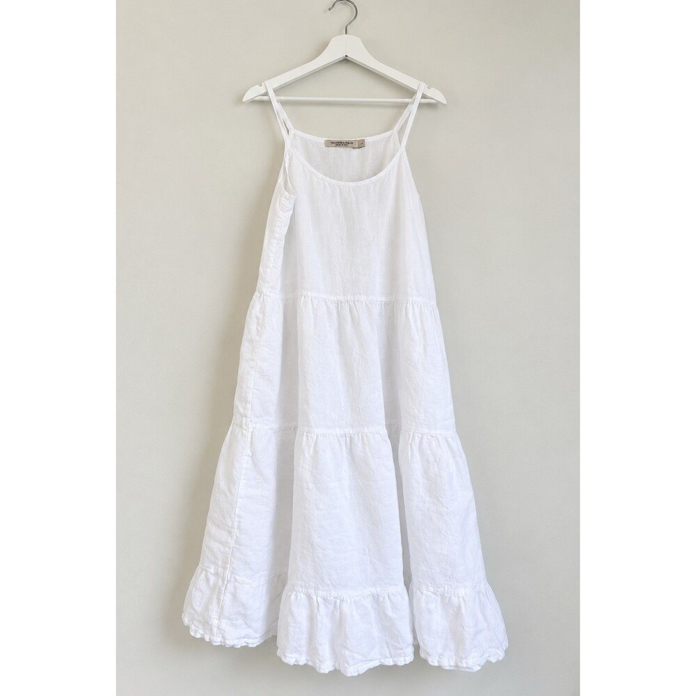 Valentina Naldi 100% Linen White Tiered Maxi Sundress Made in Italy Size L